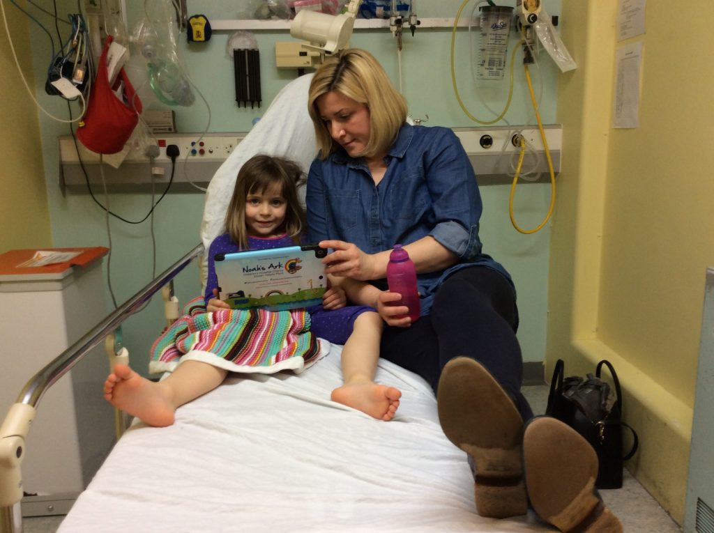 Emergency unit patient Tillie and mum with Ipad
