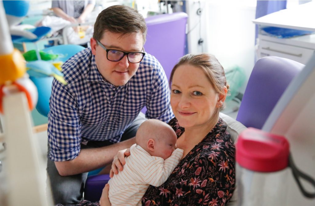 Baby Audrey Mum and Dad at Noah's Ark Children's Hospital